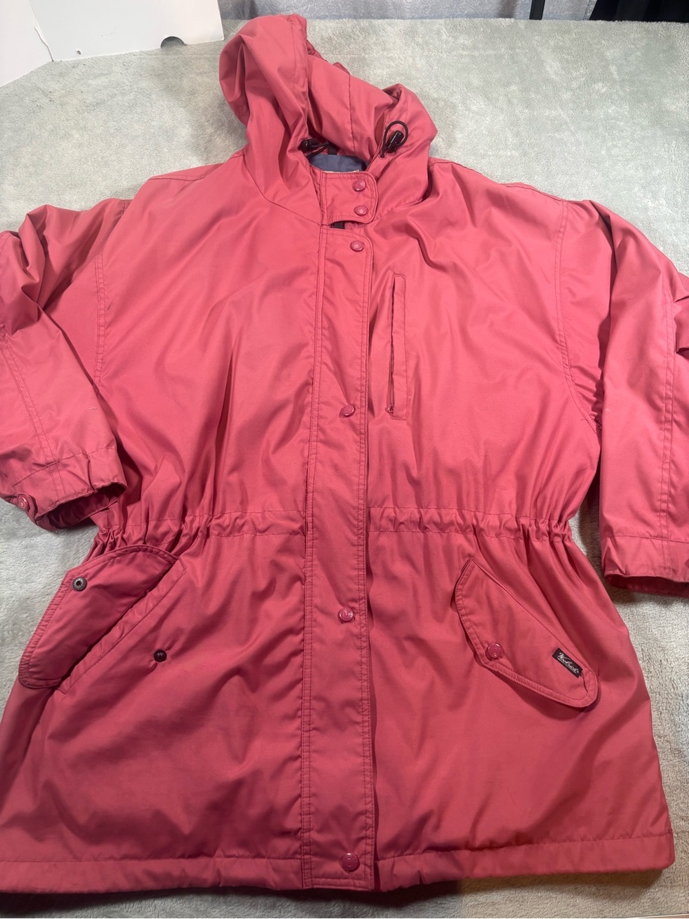 Vintage Woolrich Hooded Utility Parka Jacket Rose Pink Drawstring Waist XL